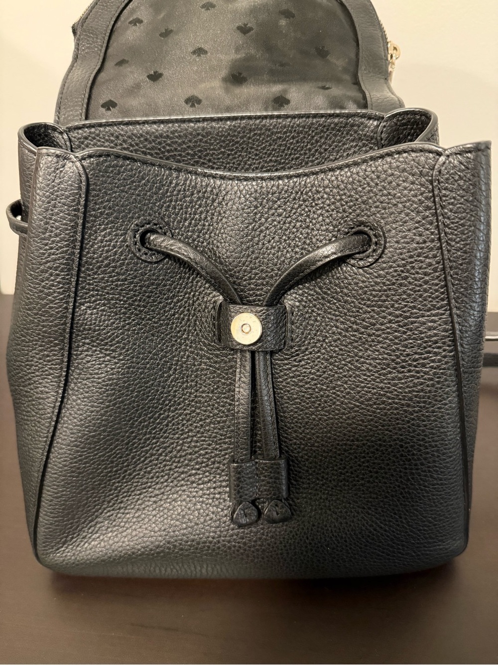 Kate Spade New York Black Pebbled Leather Flap Backpack - Picture 10 of 12